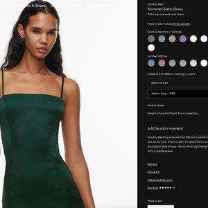 aritizia sunday best shimmer satin dress scarab 00